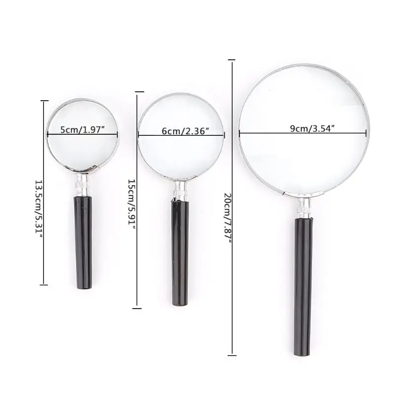 Kính lúp 3 kích cỡ Kính lúp cầm tay 5X Kim loại & Nhựa để đọc sách Sở thích 94PD
