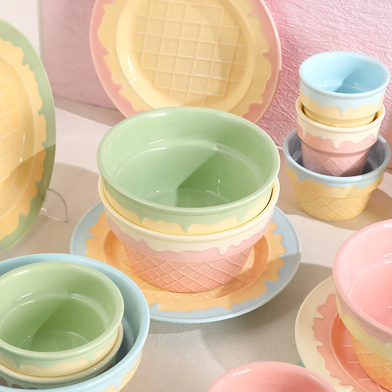 

Керамическая чаша для йогурта, набор овсяных пластин для десерта с ложкой, тарелка для завтрака, чашка для мороженого