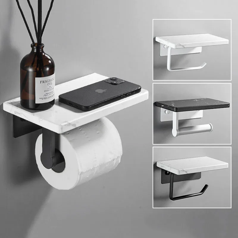 

Black/White Marble Bathroom Paper Towel Holder Toilet Roll Paper Holder Wall Mount Mobile Phone Holder Bathroom Pendant