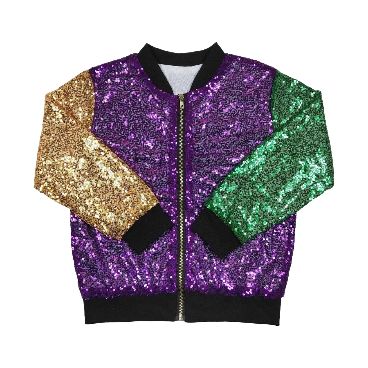 

Kids Jacket Baby Boy Girl Clothes Mardi Gras Coat Long Sleeve Green Purple Sequins Overcoat Zipper Children Infant Spring Fall