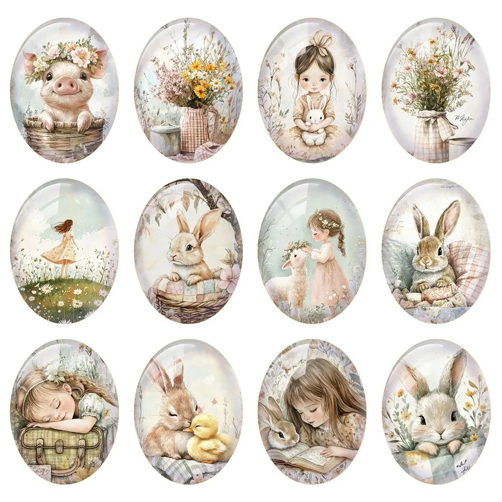 Random Mixed Round/Oval/Square Rural Children's Playfulness Cute Pet Photo Glass Cabochon Flatback Demo Cameo Diy Jewelry Making