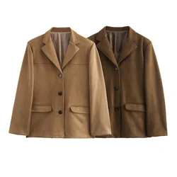 PB&ZA2024 autumn new women's clothing fashionable temperament commuting loose and simple suede single breasted suit jacket