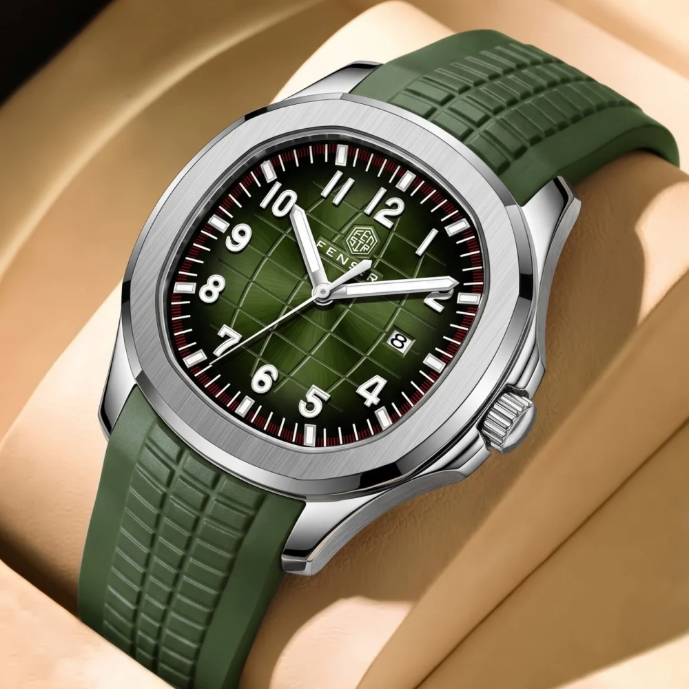 Classic Punk Trendy Men's Quartz Watch, Checkered Dial with Calendar Window, Waterproof Luminous Rubber Strap, Business and Sports Style Men's Daily Wear Watch, Holiday Gift