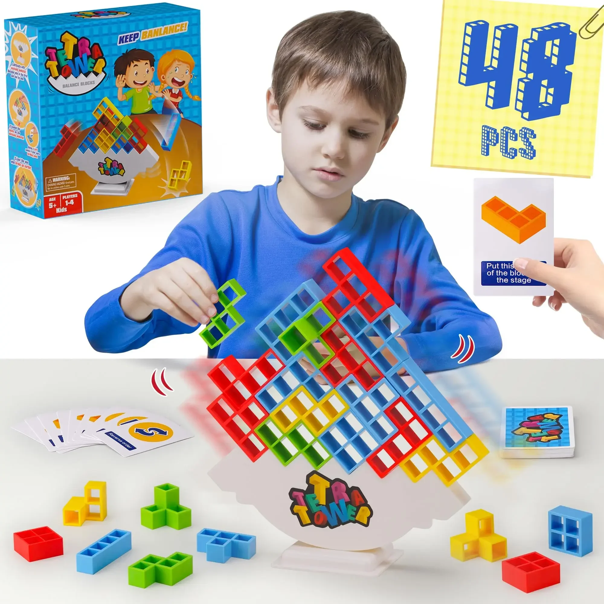 

48 Pcs Tetra Tower Balance Stacking Blocks Game Board Games for 2 Players+ Family Games Parties Travel Kids & Adults