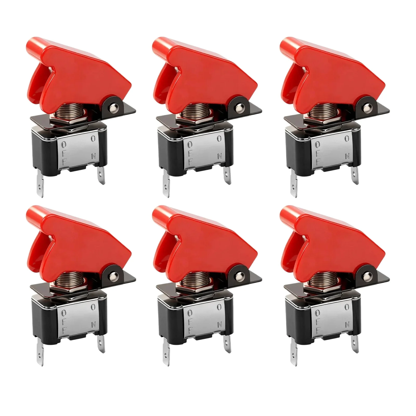 6Pcs/Set SPST ON/Off Toggle Rocker Switch With 2 Terminal Pins & Safety Guard Protective Cover For Car Truck Boat ATV Accessory