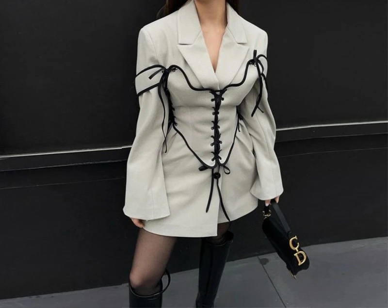 

2025 Spring New Elegant Commuting Suit Collar Long Sleeve Woolen Coat with Strap Waist Belt Two-Piece Set