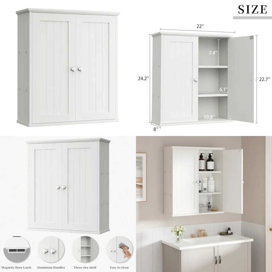 

Bathroom Wall Medicine Cabinet with 2 Door, Bathroom Storage Organizer Over The Toilet, Space Saving Storage with 3-Tier Shelve
