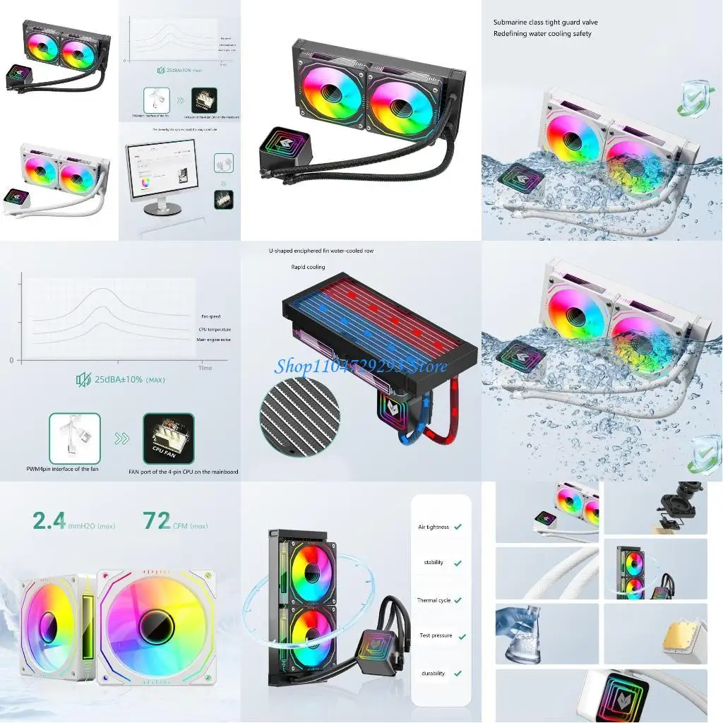 

Y2GD Вентилятор водяного охлаждения процессора 5V3pin ARGB 4Pin PWM Вентилятор бесшумно работает Освещение рабочего стола