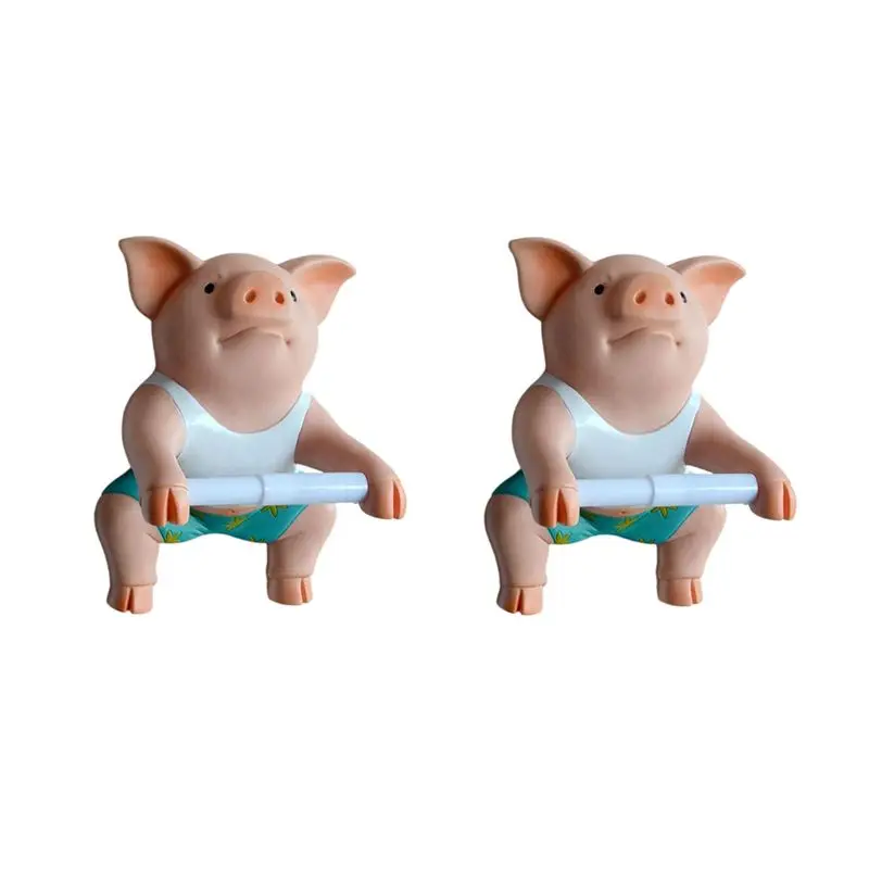 

ABWR-2PCS Pig Funny Toilet Paper Holder Toilet Organizer Wall Mounted Animal Figurine Toilet Tissue Holder Restroom Rack