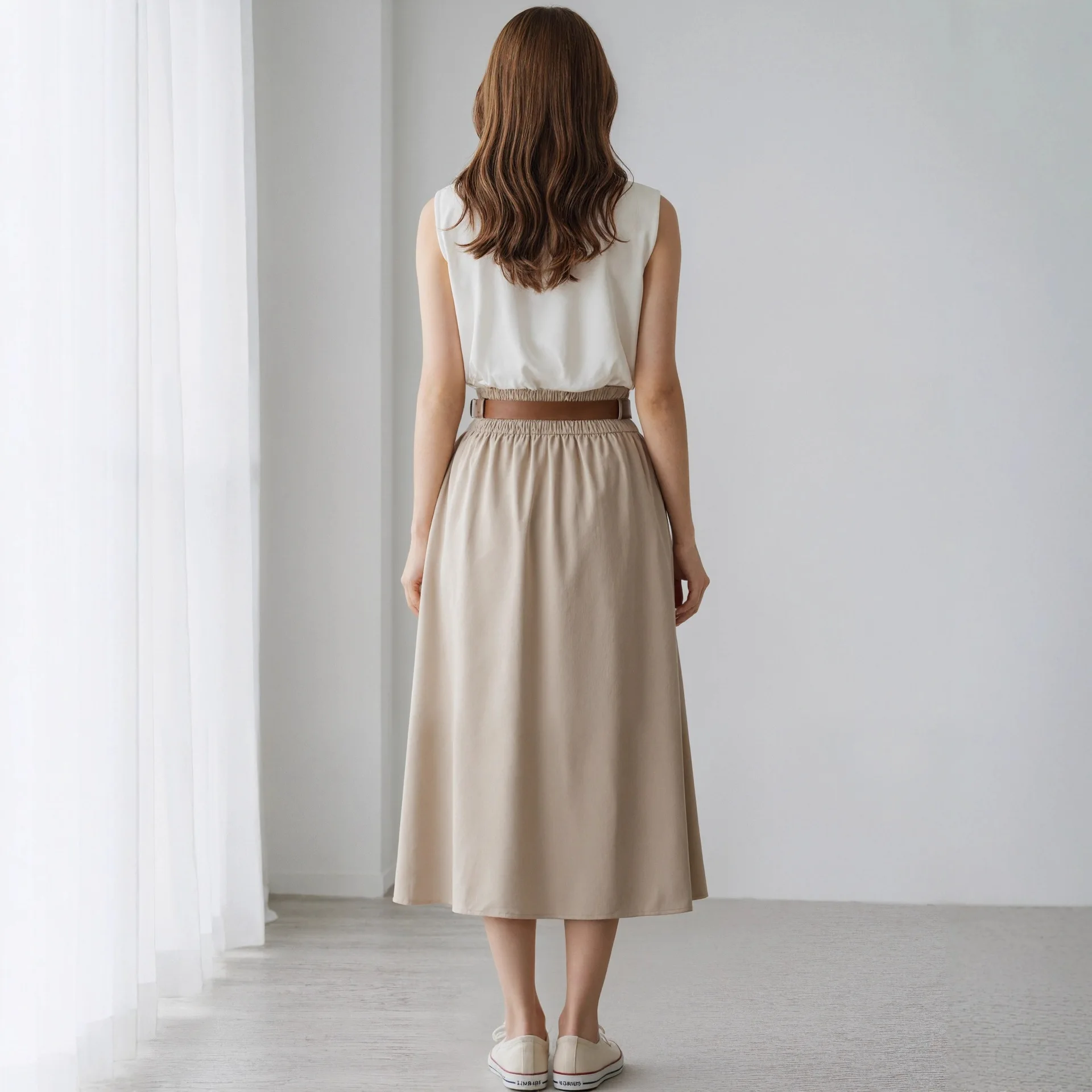 Fashionable And Elegant High-waisted Pleated Long Skirt With Button Details, College-style,   With A [unk]ruched[unk] Back Waist