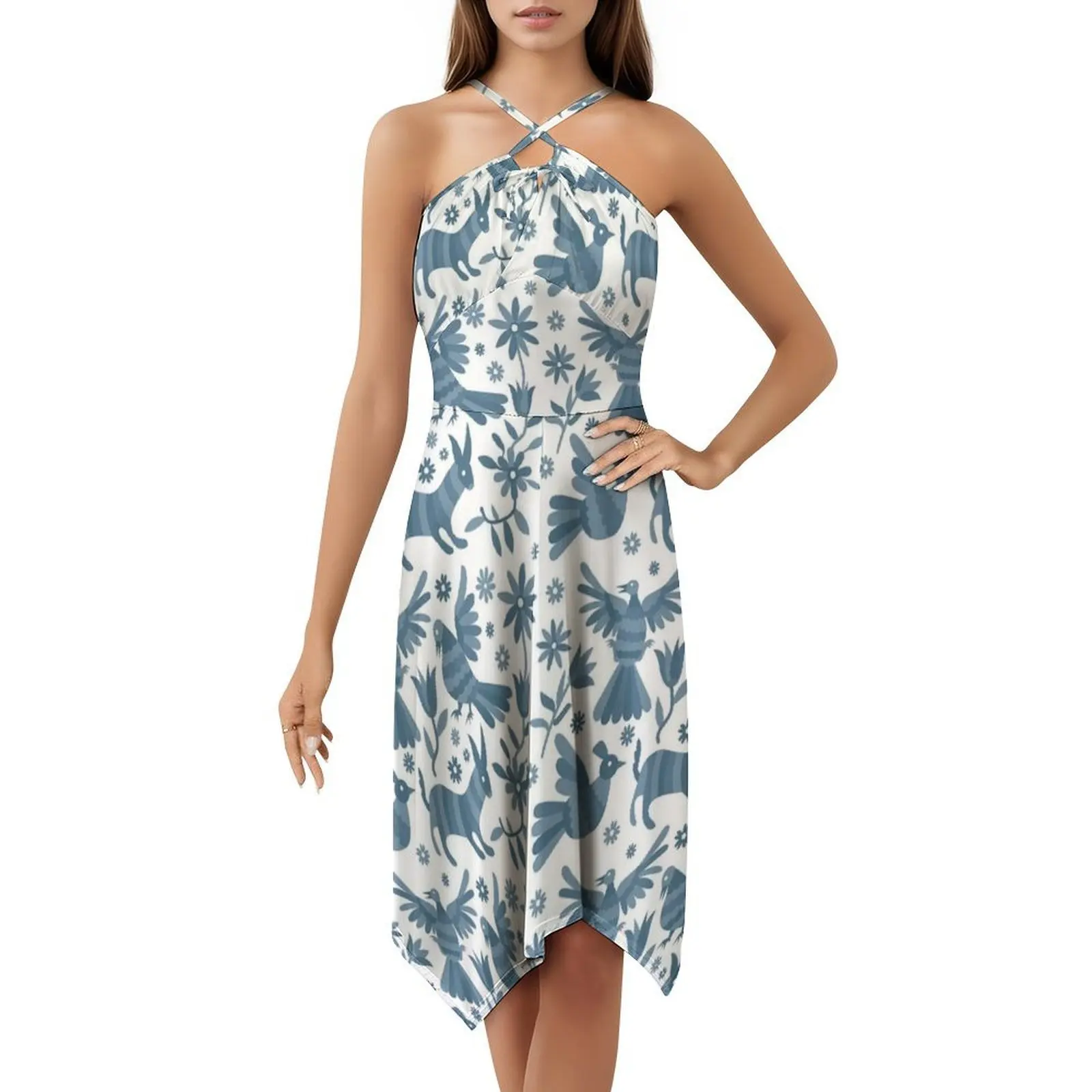 أوتومي الأزرق أوتومي الملمس المكسيكي أوتومي المكسيكي الفن مثير عطلة فستان للنساء شاطئ حفلة عيد ميلاد فستان قصير المكسيكي أوتومي #5