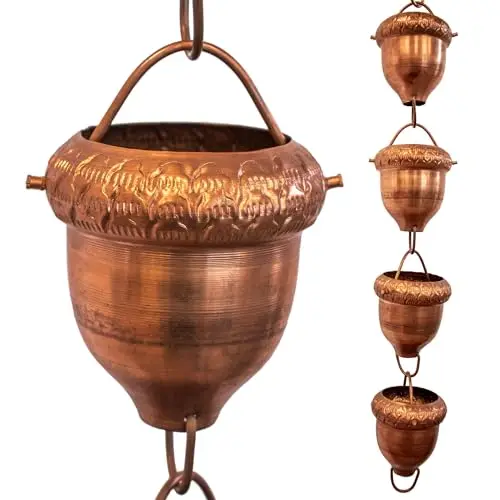 Acorn Cups Rain Chain - Copper - 9 Feet