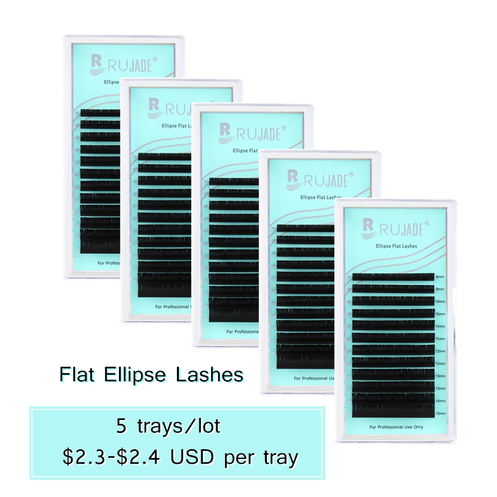 Wholesale 5 Trays/lot  Ellipse Flat Individual Lashes Ellipse Split Tips Shape Super Matte Dark Black Soft Flat Lash Extensions