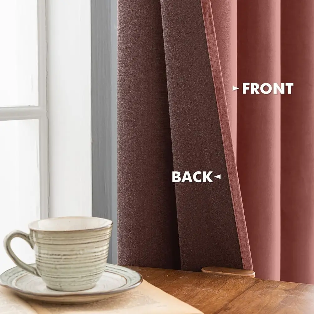 Cortinas de terciopelo rosa polvoriento con aislamiento térmico, 108 largas, opacas y insonorizadas, parte superior con ojales, juego de 2 para dormitorios y salas de estar