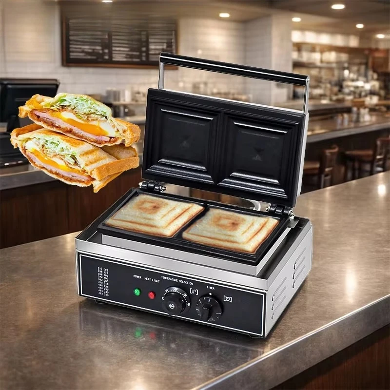 New commercial stainless steel sandwich machine, electric two-piece deep filling, high-productivity restaurant use