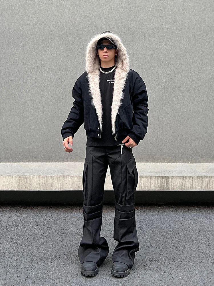 

Men's Winter Thiened ort Cotton Jaet Hooded Coat Bla M American Cleanfit Workwear with Fur Collar Warm Casual Wear