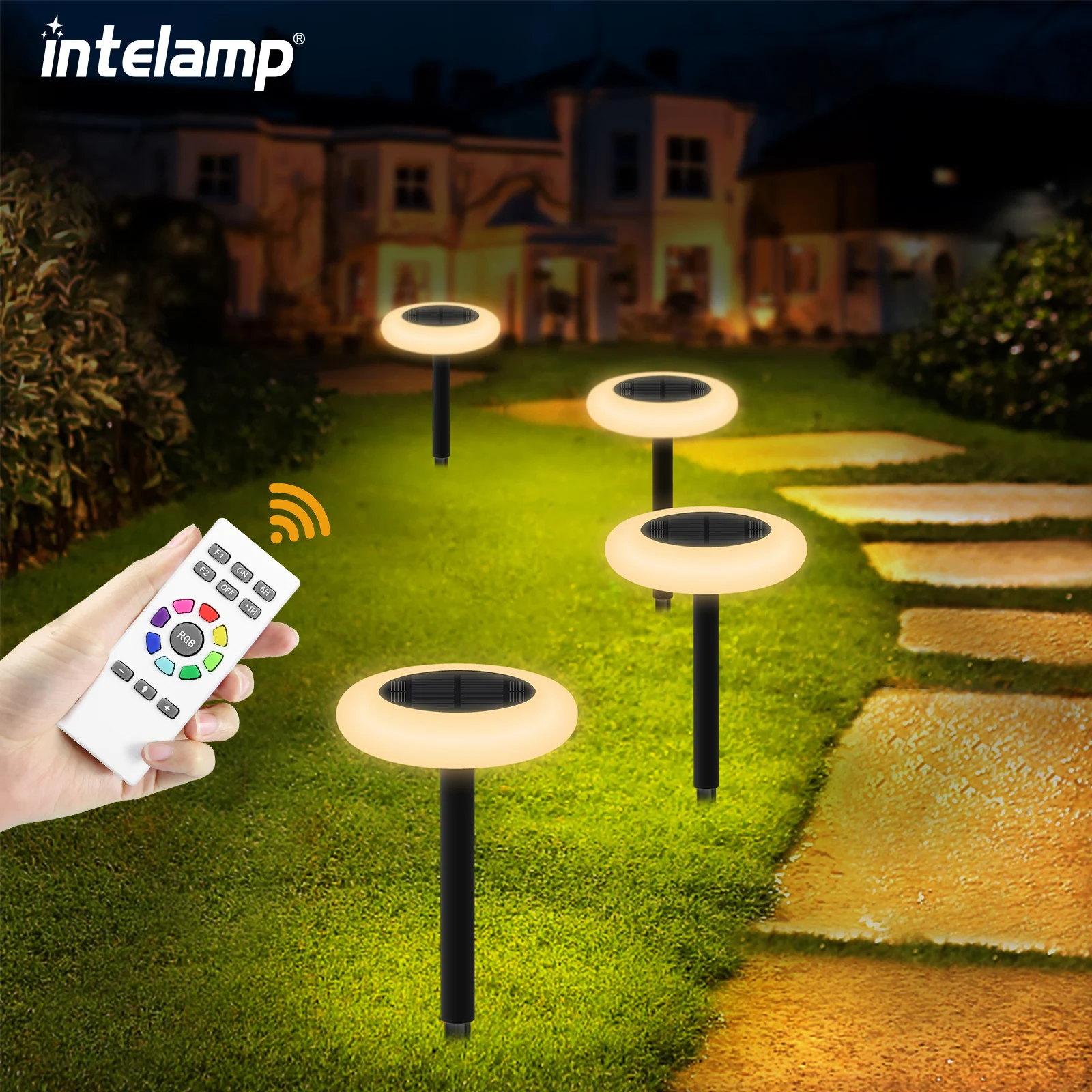 Lampes solaires colorées intelamp, lumières solaires extérieures à changement de couleur, lumières de chemin, lumières de jardin pour aménagement paysager, allée, patio, cour, jardin