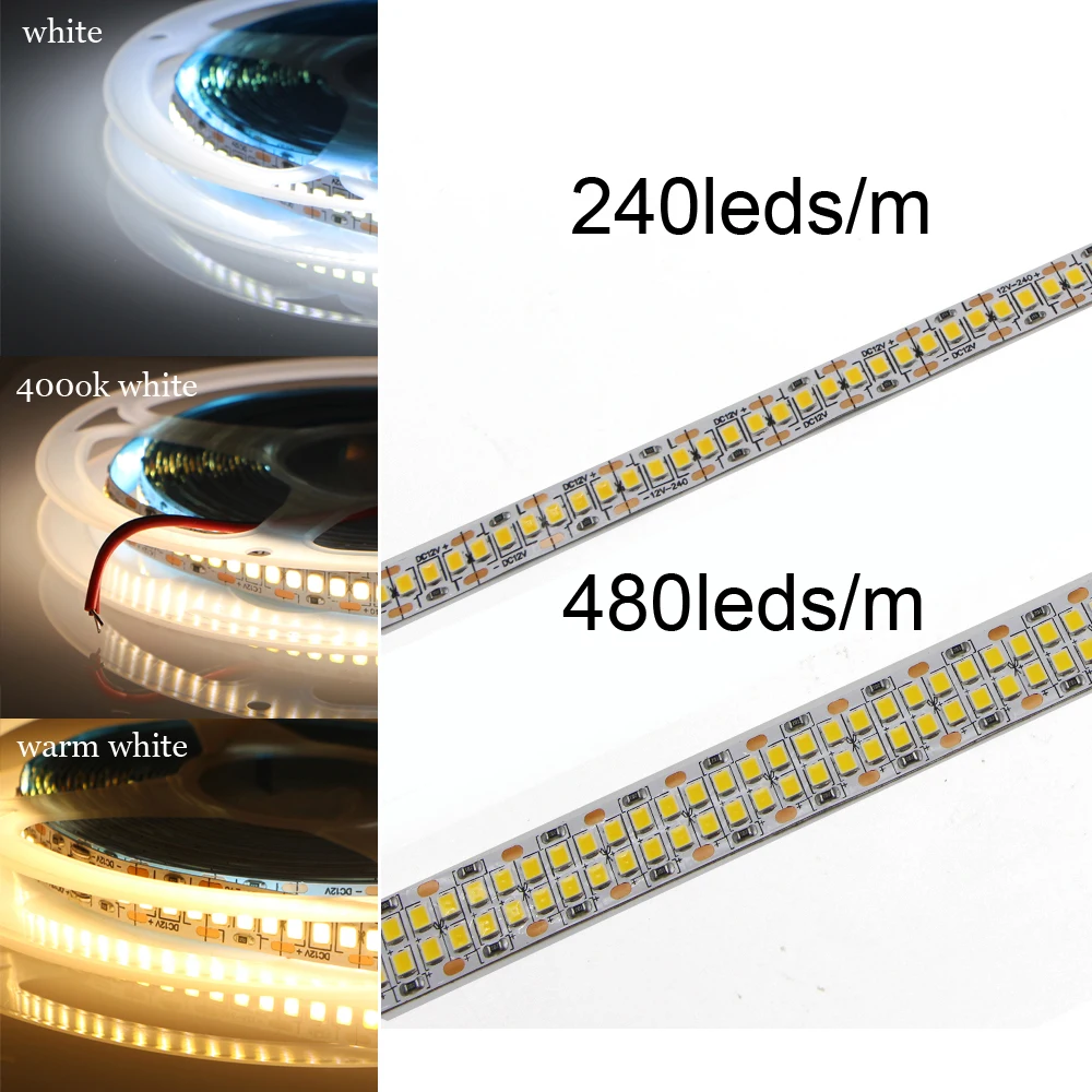 

SMD2835 LED Strip light 240LEDs/m 480LEDs/m DC12V 24V High Bright Flexible LED Rope Ribbon Tape Light String Indoor Home Light