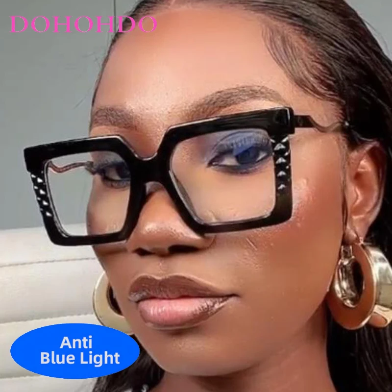 

Trend Metal Leg Oversized Square Glasses Anti-Blue Light Women Men Popular Fashion Eyewear Luxury Brand Computer Optical Glass