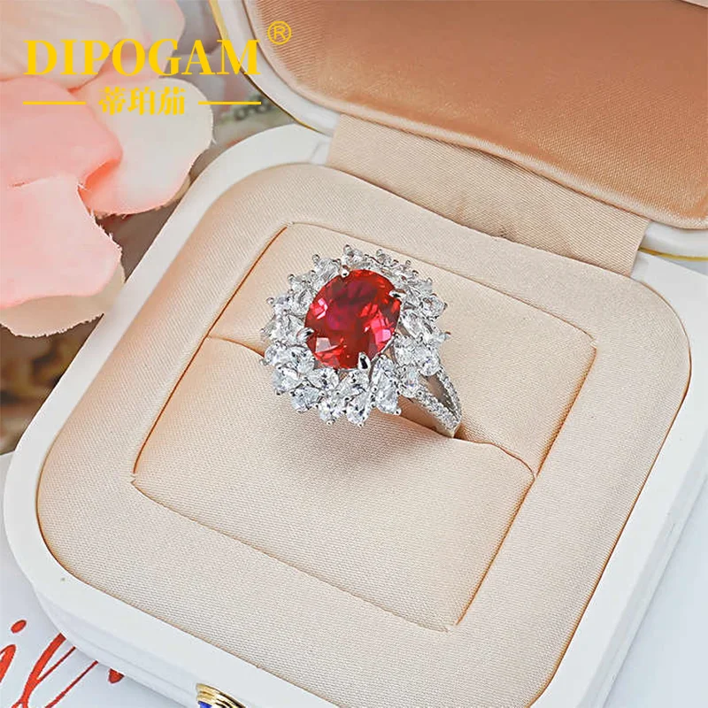 

Модное роскошное кольцо из стерлингового серебра 925 пробы с культивированным кровавым сапфиром в форме голубиного яйца, уникальный дизайн, универсальный аксессуар