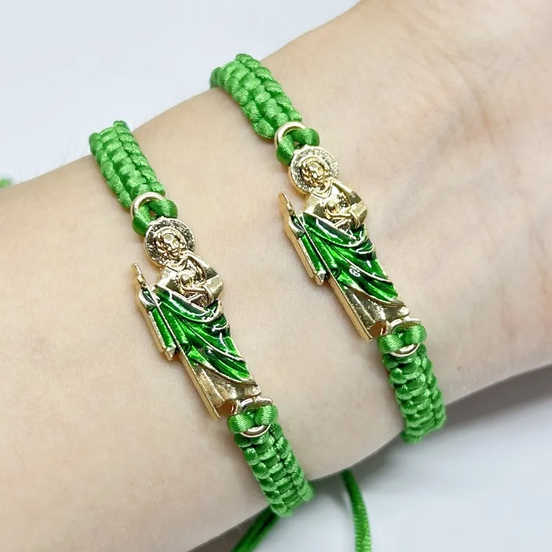 1PC Green Saint Jude Charm Bracelet Handmade Woven Rope Braided San Judas Pulsera for Women Men