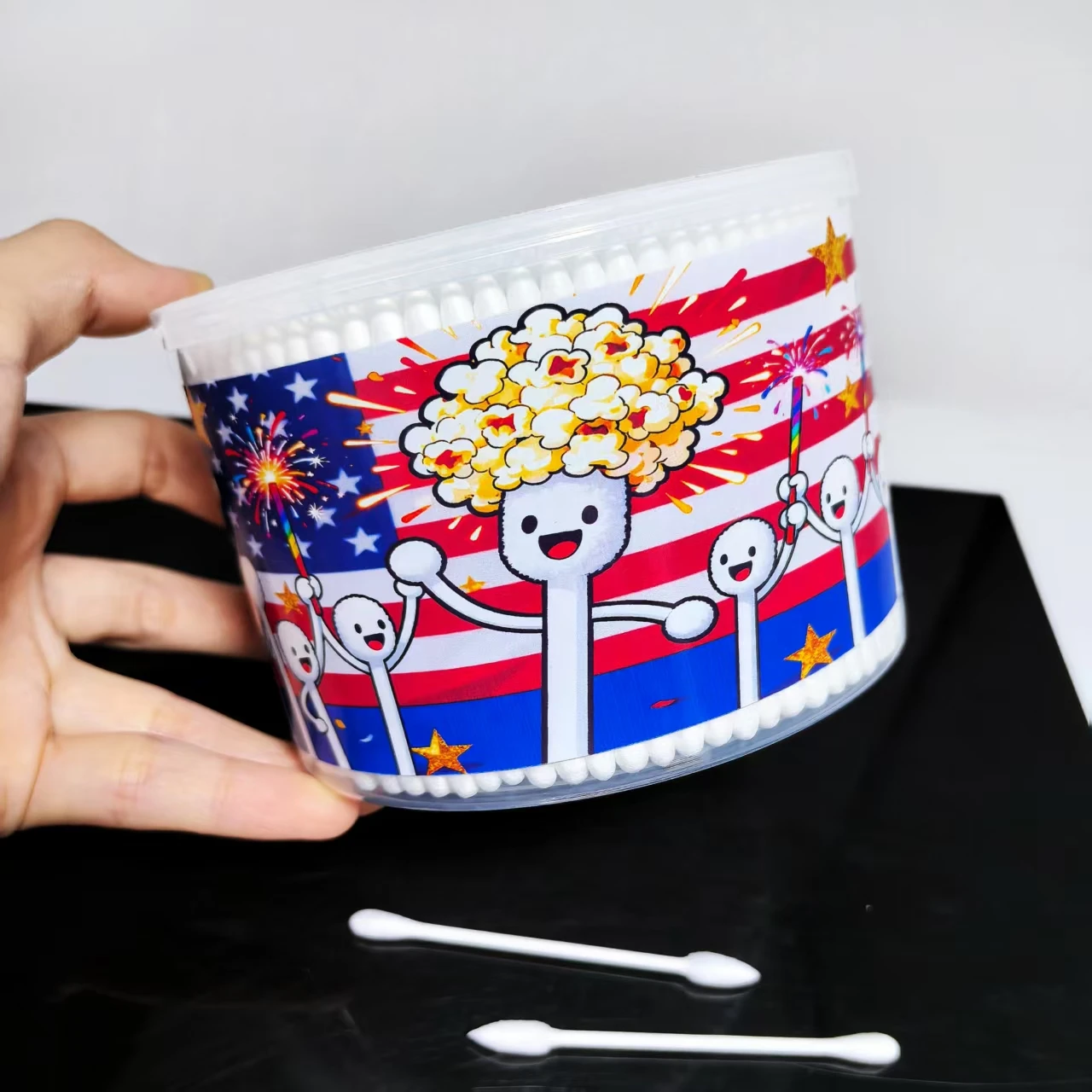 500 Stück kreatives Muster Befreiungstag Element doppelköpfige Wattestäbchen, Wattestäbchen für Erwachsene, Geschenk Wattestäbchen