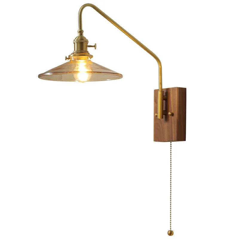 

Retro zipper switch copper color bedroom bedside minimalist lamps B & B stairs balcony wall lamp