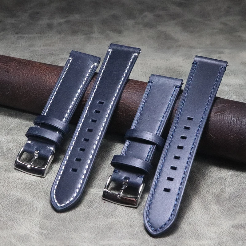 

Быстросъемный синий браслет 18 19 20 22 мм, ремешок ручной работы из вощеной воловьей кожи, мужской ремешок, ремешок из натуральной кожи