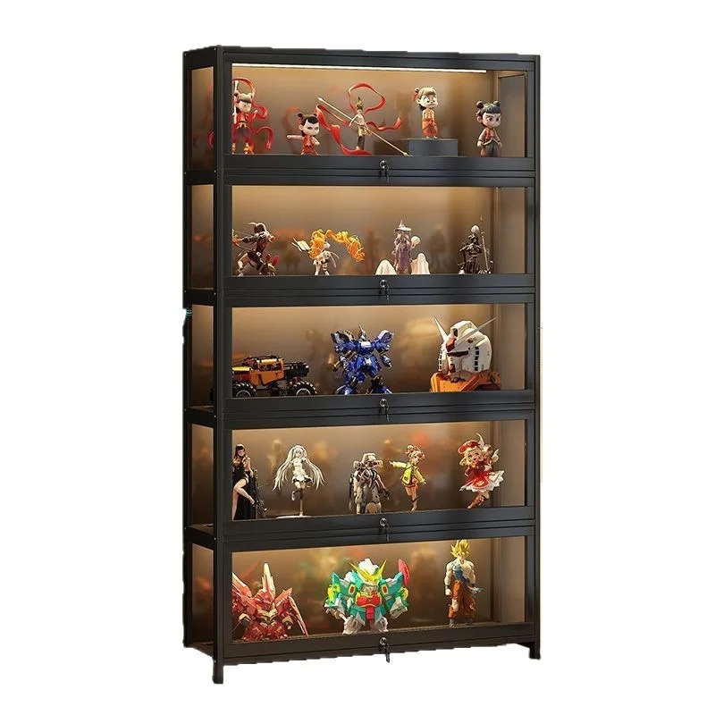 الشكل خزانة عرض برهان زجاج شفاف مقاوم للغبار عرض قفل خزانة اللعب صندوق تخزين أكريليك خزانة الكتب الرف المنظم #5