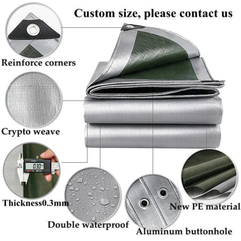 Large Tarp PE 0.32mm Tarpaulin Waterproof Fabric Garden Sunshade Net Rainproof Canopy Awnings Hiking Camping Shed Cloth 4Colors