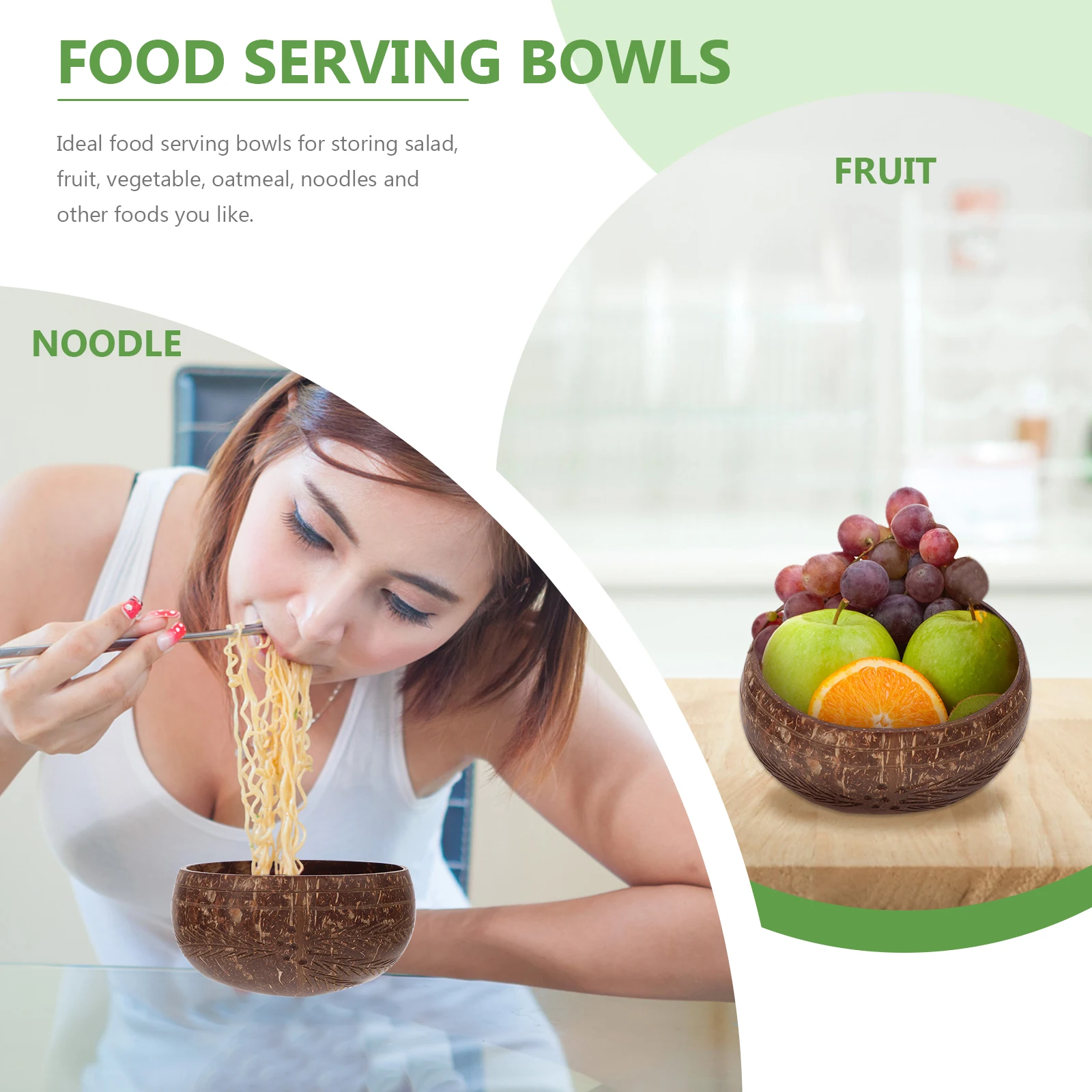 

2Pcs Coconut Shell Vegetable Bowls Food Serving Large Capacity Fruit Salad Mixing Bowls Practical Salad Bowl
