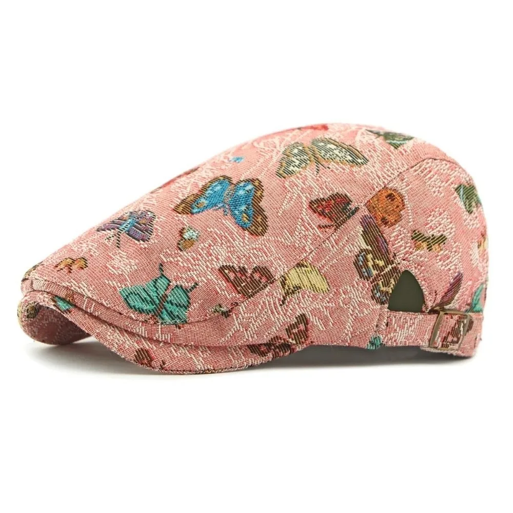 

Vintage Retro Newsboy Cap Ethnic Style Casual Artist Painter Hat Reversible Design Sweet Butterfly Embroidered Beret Daily Use