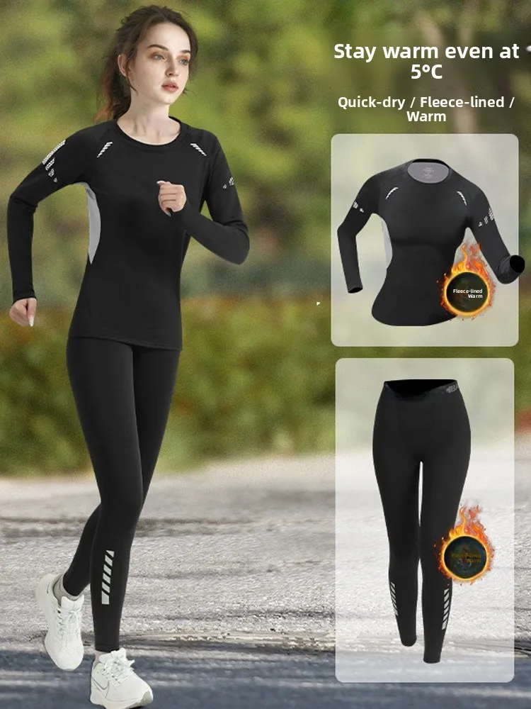 

Fce Lined Running Fitn Йога Экипировка Женский утренний бег Теплый Qui Dry Большой размер Long Sve Спортивная одежда Комплект из двух предметов