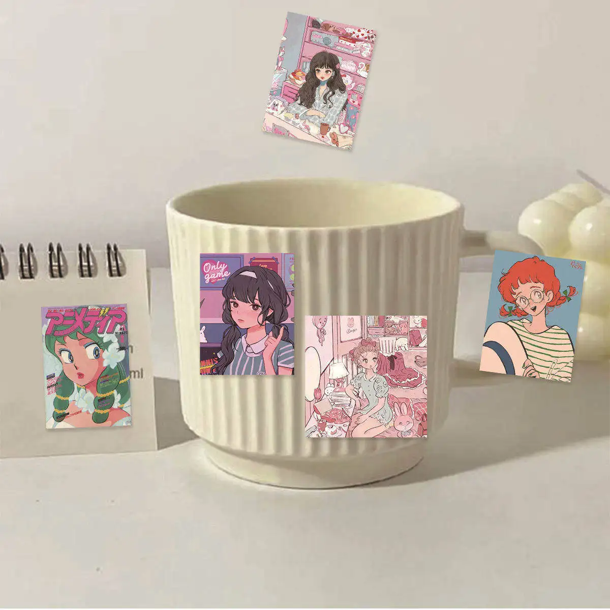 Etori Life 46pcs PVC Cute and Beautiful Cartoon Japanese Girl Collage Pattern Student DIY Cups,Scrapbooks Decoration Stickers