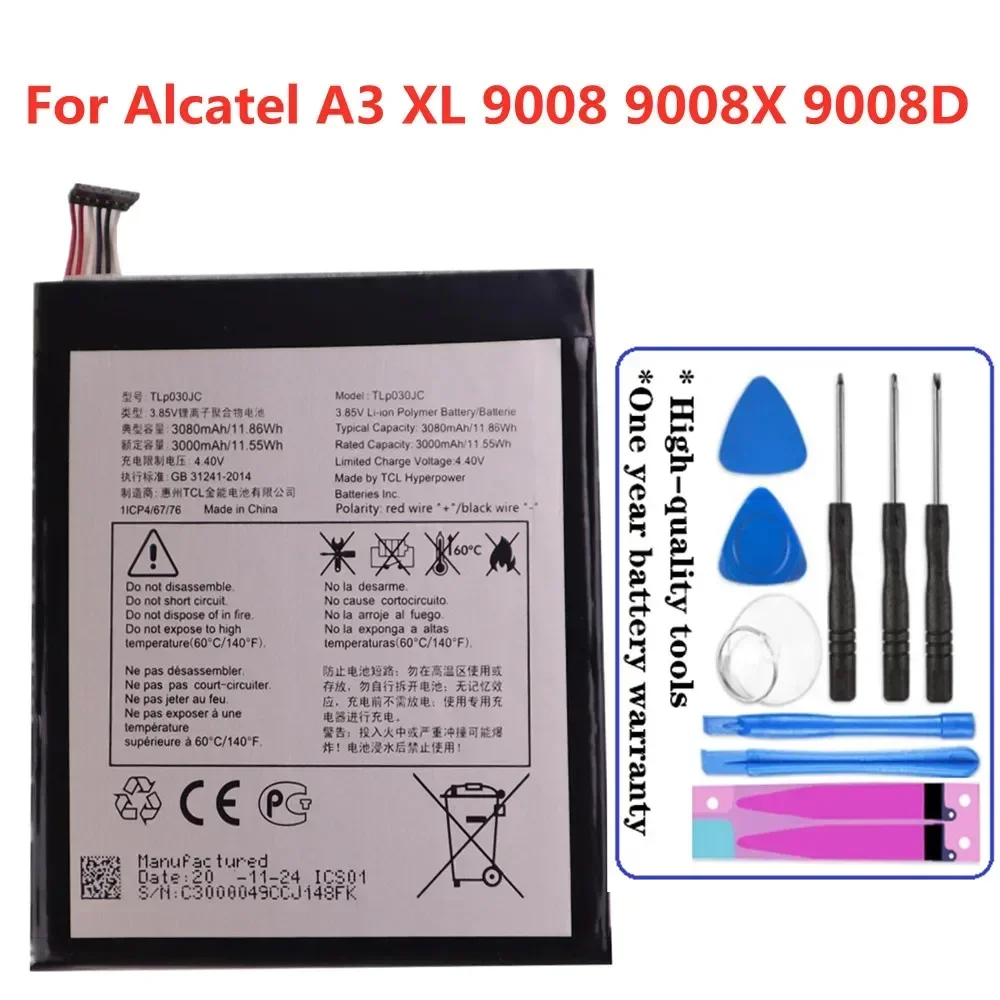 New 3000mAh TLP030JC Phone Battery For Alcatel One Touch A3 XL 9008 9008X 9008D High Quality Battery Batteries + Free Tools