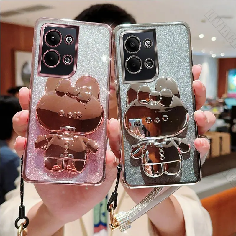 Reno7 Reno2 Diamond Strap Glitter Mirror Rabbit Phone Holder Case For Oppo Reno 7 2 Z 2Z 3 4 5 5K 6 6Z SE Pro 4G 5G Stand Cover