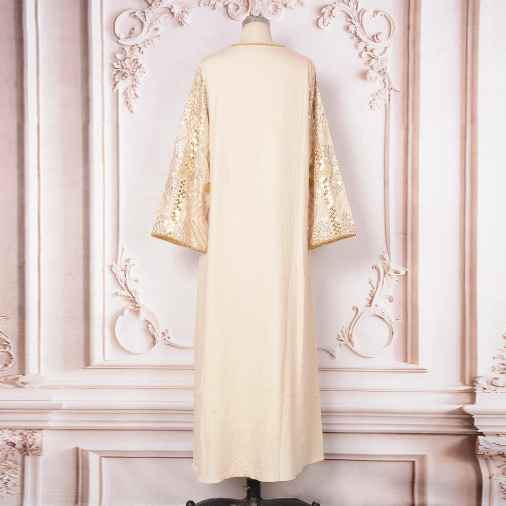 2025年新作ムスリムアバヤドレス 女性用 エレガントな刺繍とスパンコールの控えめなイブニングガウン ロングローブ パーティーウェア イスラムドレス