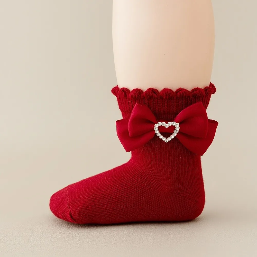1 Pair Cute Bow Decorated Girls Ankle Socks Soft Cotton Breathable Infant Summer Socks Ruffle Design Dress Socks Toddlers 0-4T