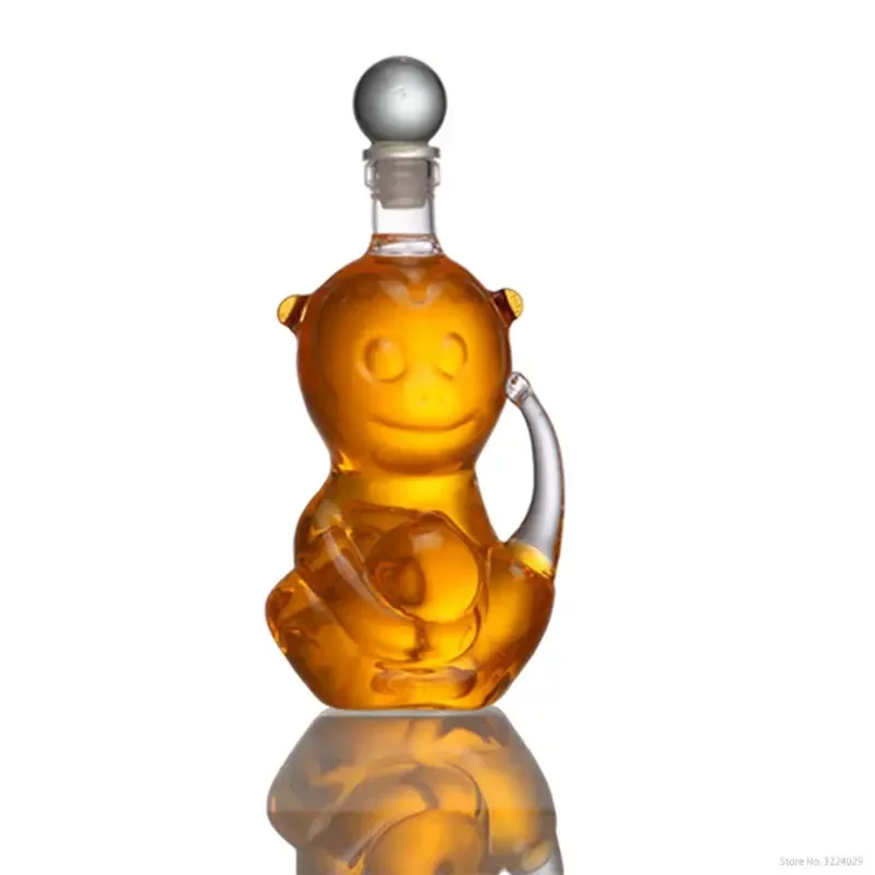 Monkey shaped cute animal style lead-free glass wine bottle barware whiskey decanter for Liquor Scotch Bourbon