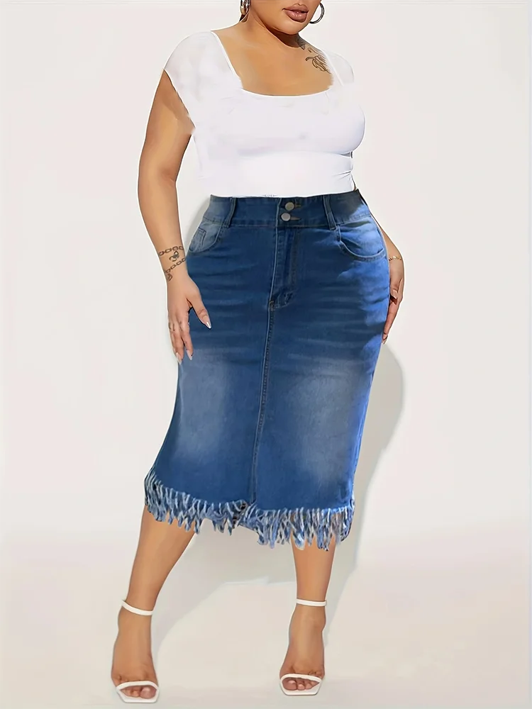 Długie jeansowe spódnice damskie z frędzlami Moda Casual Comforts Slim Mid Waist Stretch Denim Plus Size Half Skirt Four Seasons of Wear