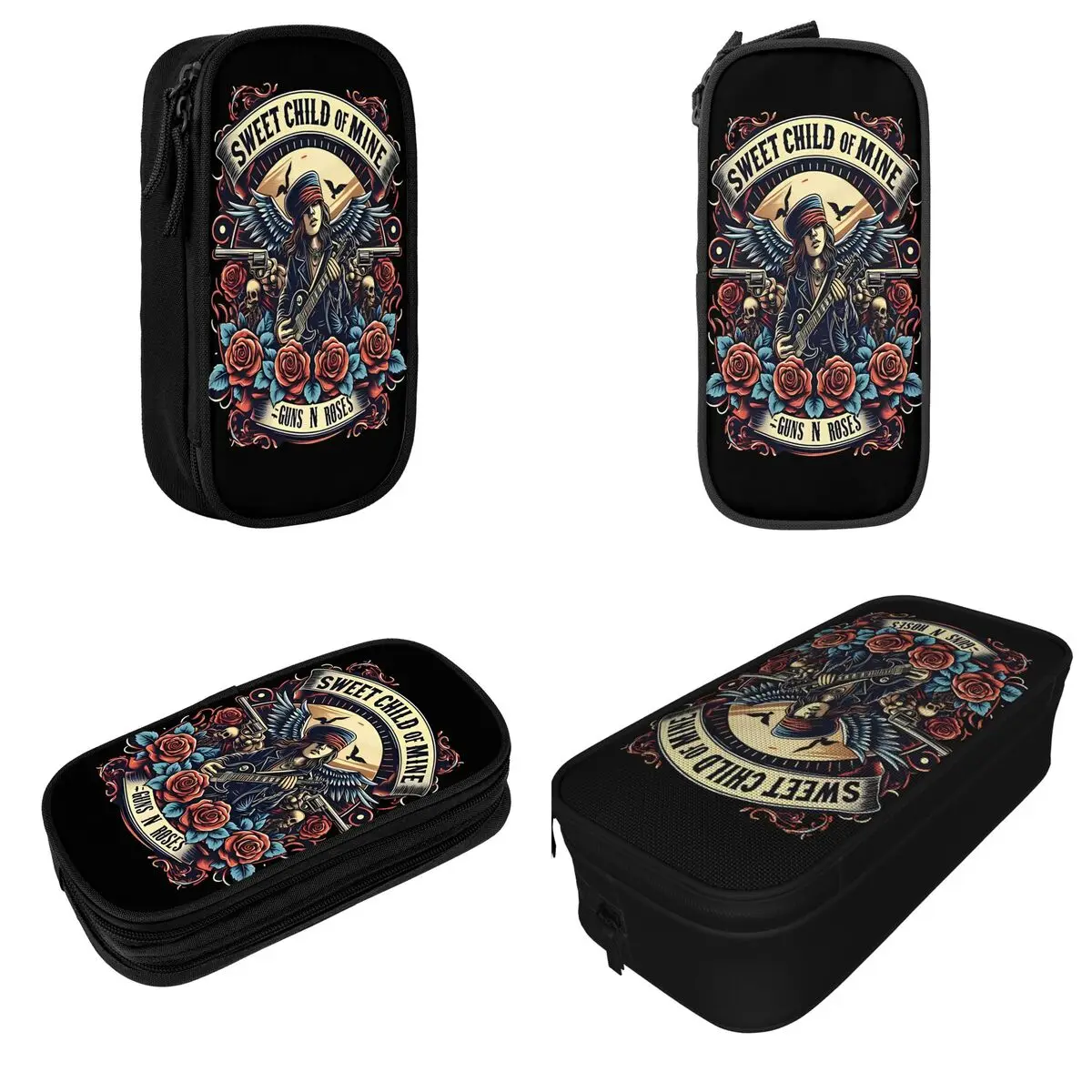 Guns N Roses Band Pencil Cases Hard Rock Hip Hop Pencilcases Pen Holder for Girls Boys Big Capacity Bag Supplies Gift Stationery