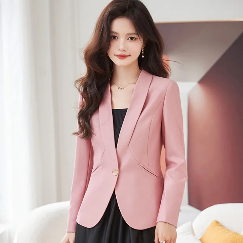 2025 neue Mode Frauen Formale Blazer Damen Rosa Aprikose Schwarz Weibliche Lange Hülse Arbeitskleidung Jacke Mantel Herbst Winter Oberbekleidung