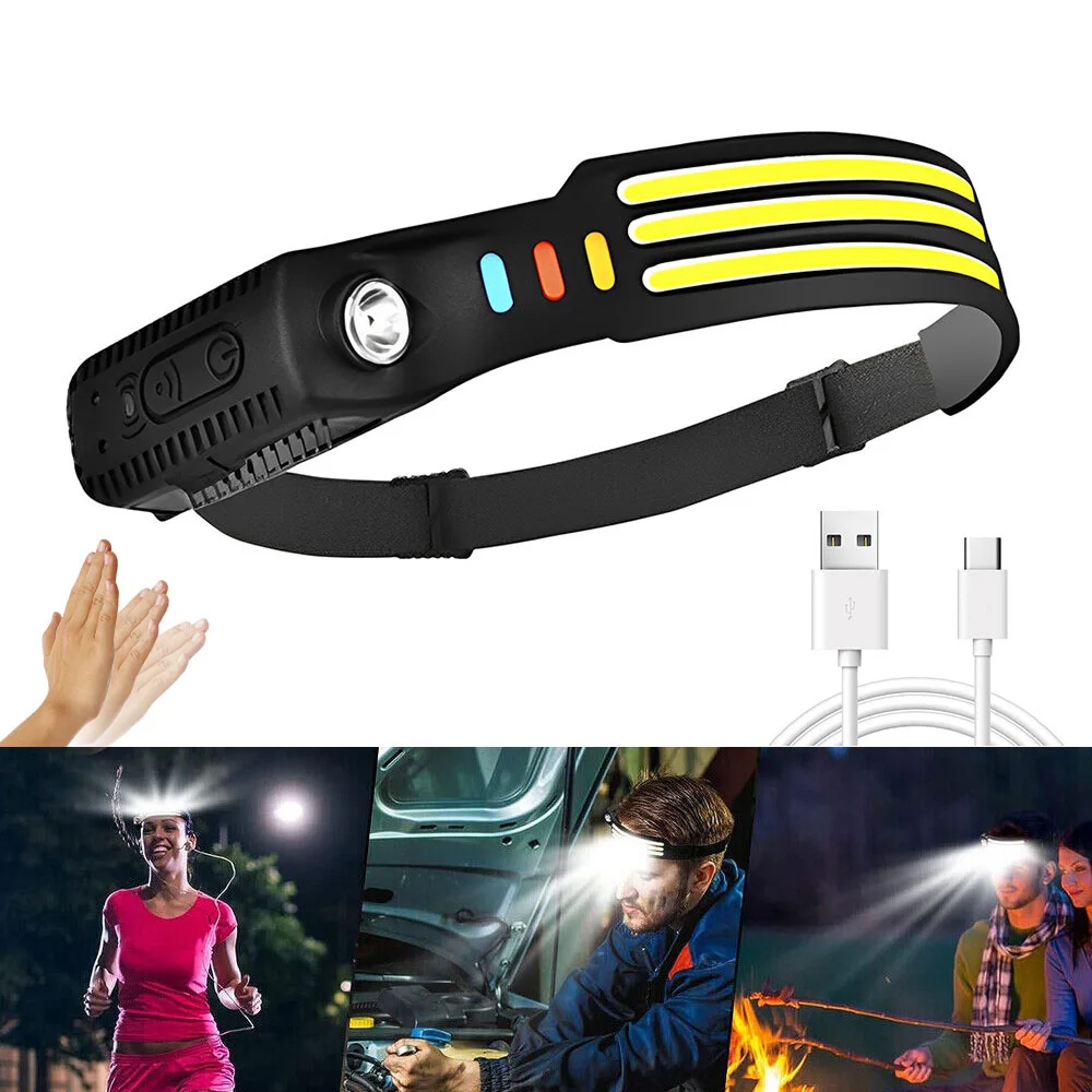 LED Headlamp Powerful Headlamp Sensor Head Torch Helmet Flashlight Night Fishing Light With Built-in Battery Portable Headlights