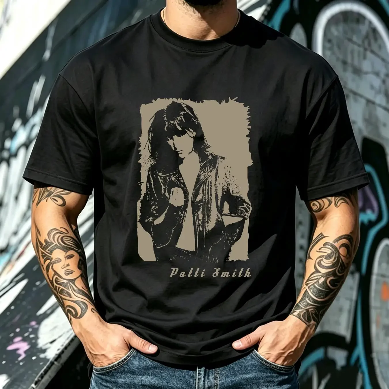 washed T Shirt Patti Smith Heavy Cotton Black All Size Classic AS035 long or short sleeves vintage Washed Soft homme graphic