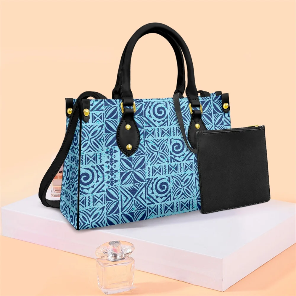 Luxury Bag Handbags Polynesian Samoa Tapa Flower Tribal Print Leather Purse PU Shoulder Bags Women Handbags not Zipper