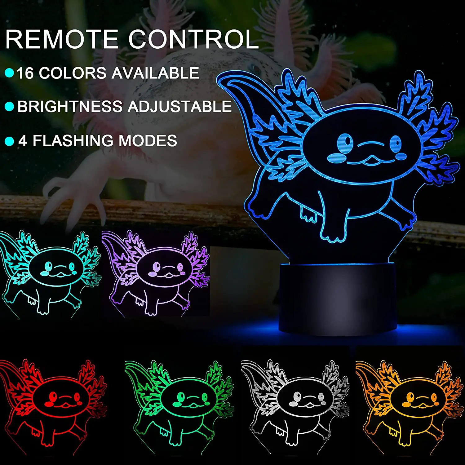 3D Axolotl Lamp Night Light 16 Colors Changing Illusion Lamp Bedroom Decor as Xmas Holiday Birthday Gifts for Boys Girls