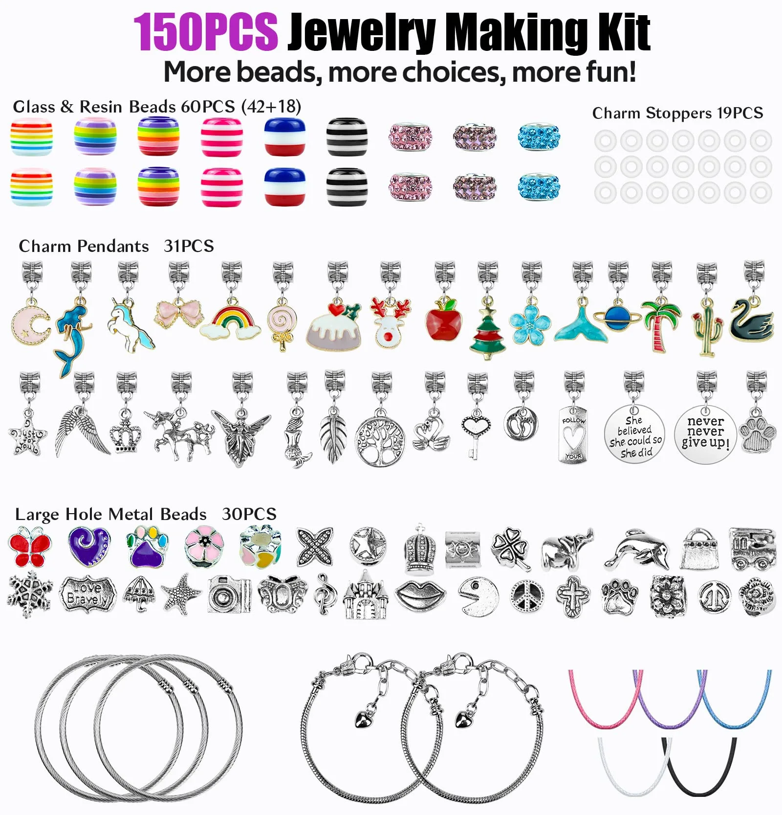 150pcs Jewelry Making Kit Charm Bracelet Necklace Present Alloy Beads Set DIY Toys for Children Bracelets Birthday Gifts