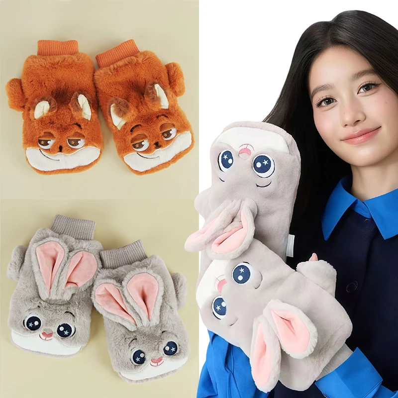 

Disney Zootopia Judy Children's Full Pack Gloves Anime Characters Boys Girls Winter Cute Plus Plush Thick Warm Plush Gloves