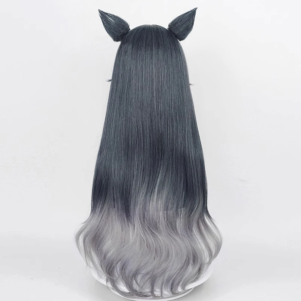 RANYU Texas The Omertosa Wigs Synthetic Long Wavy Blue Gray Gradient Arknights Game Anime Cosplay Hair Wig for Daily Party