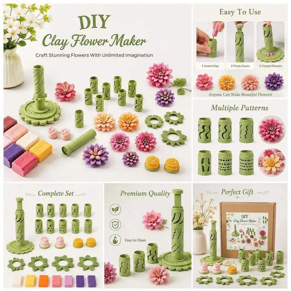 DIY Play Doh Flowers 9 Shaping Sleeves Modular Clay Bloom Maker DIY Clay Flower Making Tool for Polymer & Modeling Clay Handmade